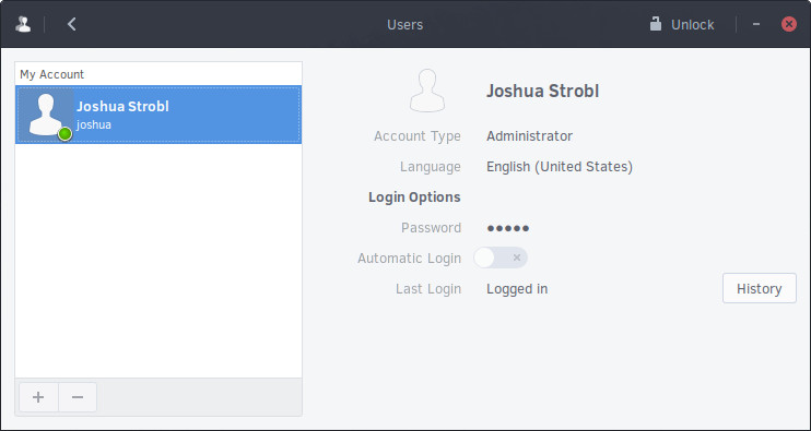 Users section of Settings