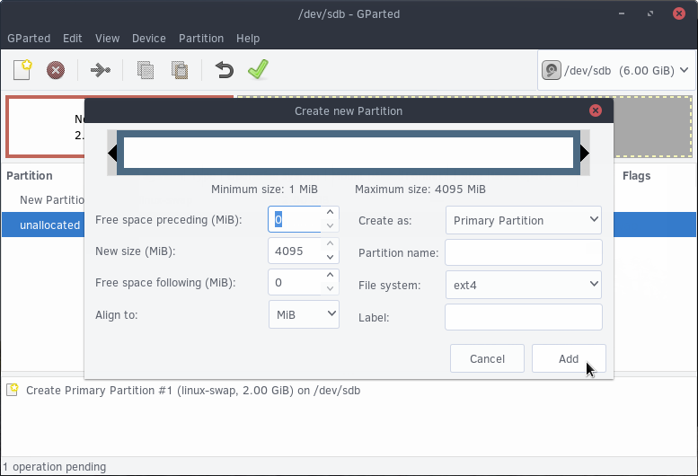 GParted Partition Rest of Unallocated