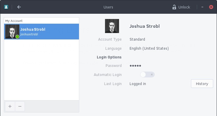 Users section of Settings