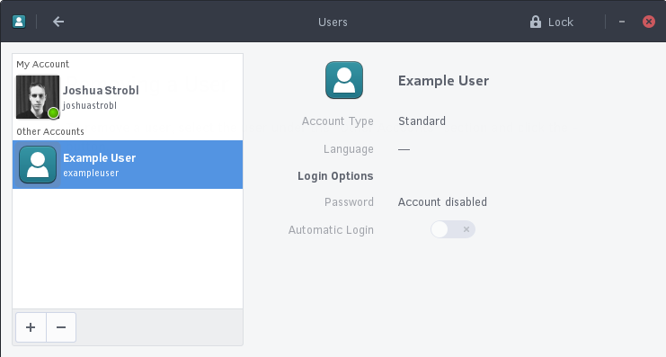 Users section of Settings - Multiple users