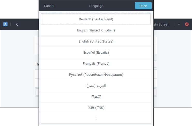 Languages Selection Dialog